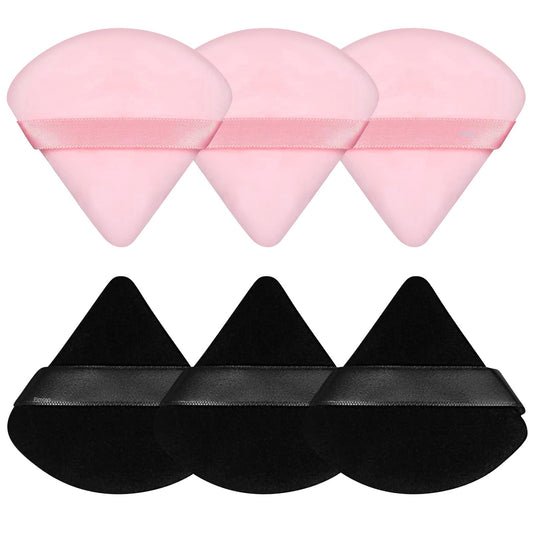 Pimoys 6 Pieces Powder Puff, Face Makeup Sponge Soft Velour Triangle Powder Puffs Beauty Sponge for Loose Powder (Black, Pink)