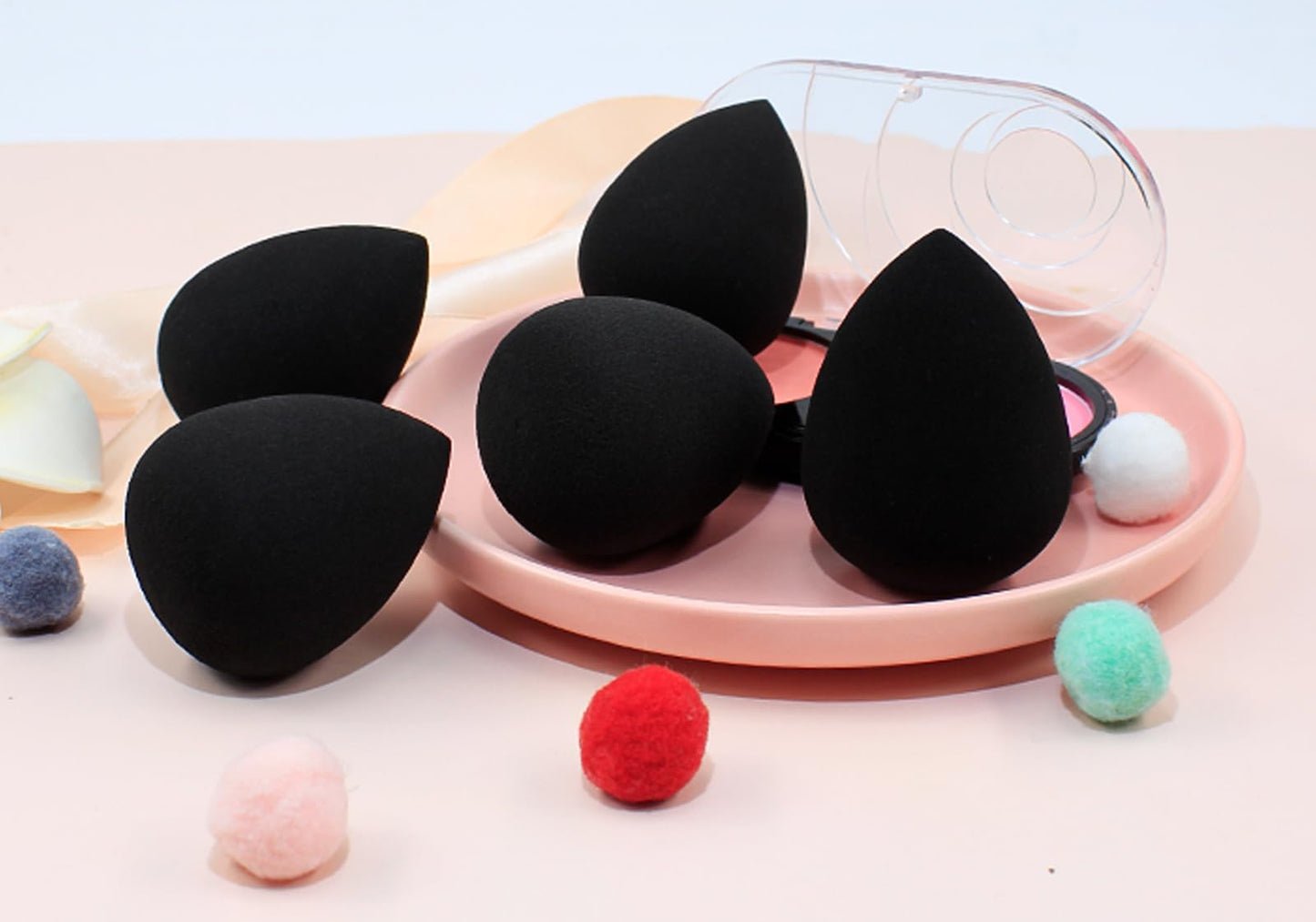 BEAKEY Makeup Sponge Set, 5 Pcs Foundation Blending Sponge, Beauty Sponges Flawless for Liquid, Cream, and Powder, Latex-Free and Vegan Boun Boun Makeup Sponges, Black