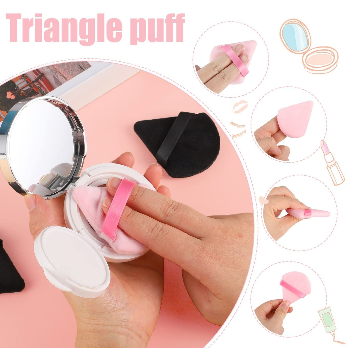 Pimoys 6 Pieces Powder Puff, Face Makeup Sponge Soft Velour Triangle Powder Puffs Beauty Sponge for Loose Powder (Black, Pink)