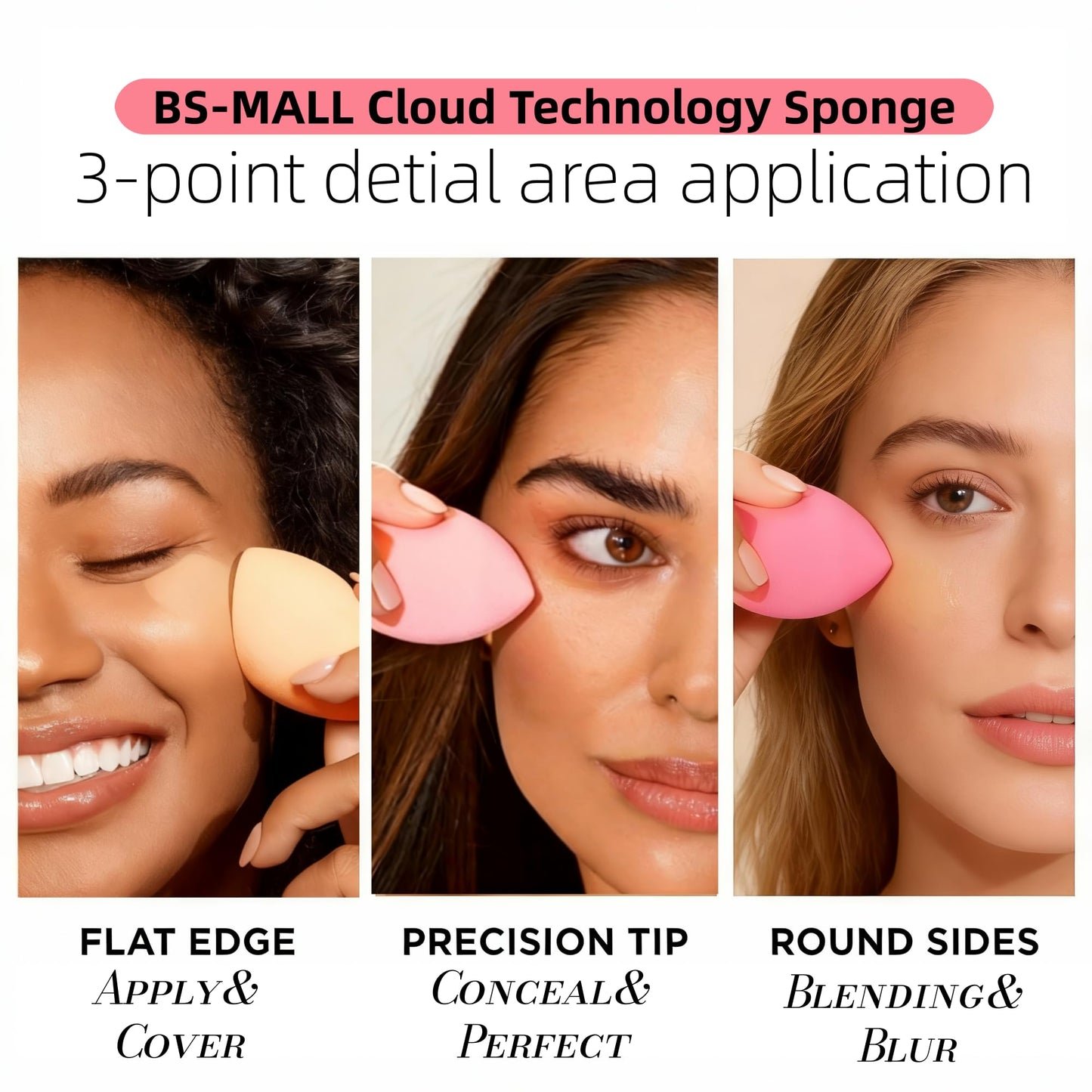 Makeup Sponge Set BS-MALL with Storage Case 7 Pcs for Liquid, Cream, and Powder,SAVE Foundation with 1 Mini Makeup Sponge For Travel Daily Use (A-Pink）