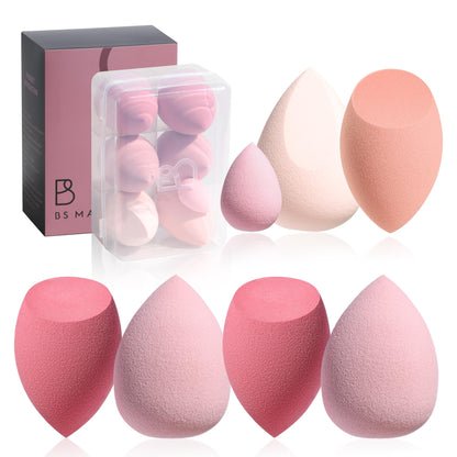Makeup Sponge Set BS-MALL with Storage Case 7 Pcs for Liquid, Cream, and Powder,SAVE Foundation with 1 Mini Makeup Sponge For Travel Daily Use (A-Pink）